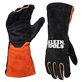 KLEIN TOOLS 60914 MIG Welding Gloves, Large, Split Cowhide Leather, Flame-Resistant Fleece Liner, Reinforced Palm, Thumb, and Index Finger, Kevlar Aramid Stitching