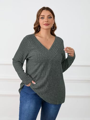 Image of BELAROI Womens Plus Size Sweaters V Neck Fall Tunic Top Pullover Shirts