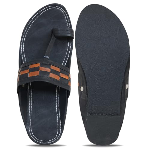 Image of Ethnic Black Sandals For Boys & Men, Comfortable Men's Rajasthani Slippers,