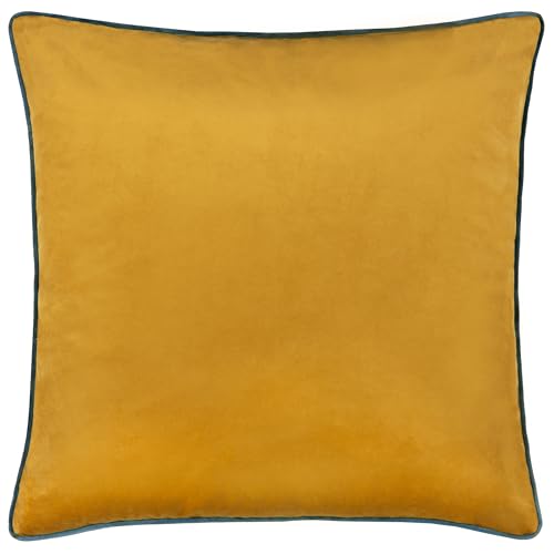 furn. Meridian Cushion Cover – Luxury Contrast Piped Velvet Decorative Case (Ochre/Teal - 45x45cm)