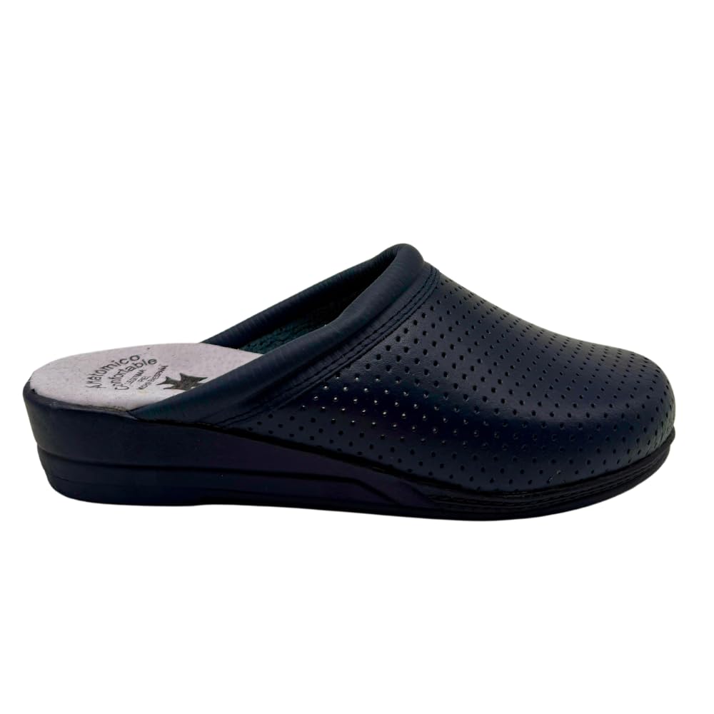 Zuecos Mujer Antideslizantes de Trabajo Calzado Sanitario y ortopédico cómodo para Enfermera, Cocina u Hospital Zapatillas de Piel o Goma Blancas y Azules de la Talla 35 a 41