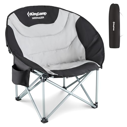 KingCamp Moon Chair Camping Folding Camping Chair XXL Garden Chairs Portable Heavy Duty Padded Camping Chair for Adults With Cup Holder and Cooler Bag for Fishing Beach Outdoor Indoor