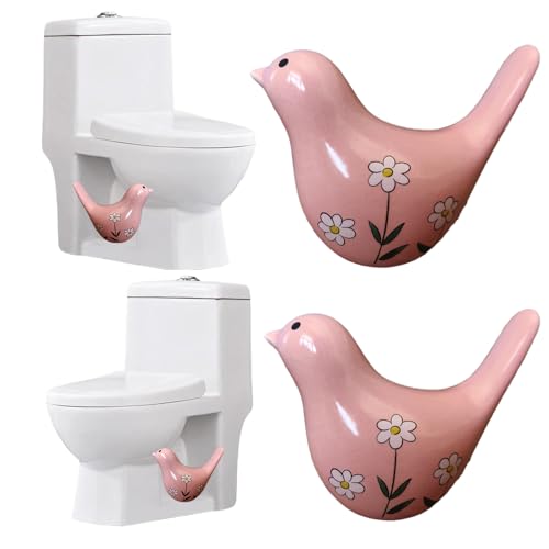 2PCS Toilet Bolt Covers Decorative, Cute Bird Toilet Screw Cover Caps, Ceramic Toilet Bolt Caps Decorative, Funny Bathroom Accessories, No Tools Easy Installation Bathroom Decor (Red)