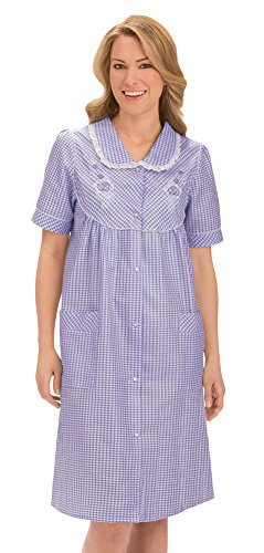 Collections Women's Etc. Gingham Women's Robe with Floral Accents, Snap-Front Closure and Lace