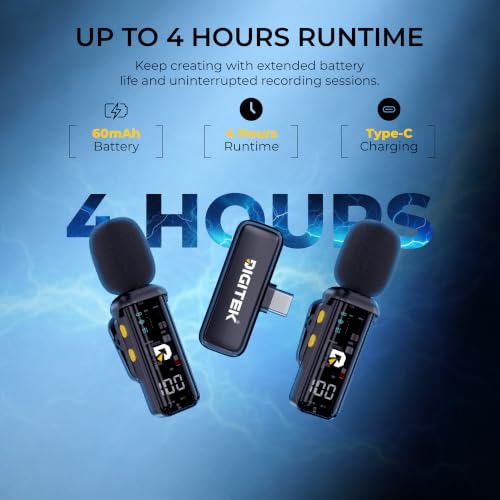 Image of Digitek DWM-015 2-in-1 Wireless Microphone for iPhone 15 Series & USB-C Android Devices, Dual Transmitters, 2.4GHz Plug & Play Lavalier Mic, Noise Reduction, Echo Mode, 20m Range, 4H Battery Life
