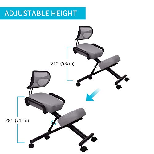 DRAGONN Ergonomic Kneeling Chair with Back Support, Adjustable Stool for Home and Office - Improve Your Posture with an Angled Seat - Thick Comfortable Cushions - Gray