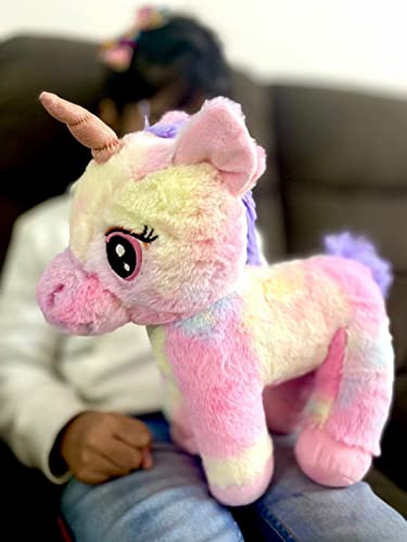 Image of AVSHUB Standing Unicorn with Glitter Horn Rainbow Fur Animal Plush Toy, Safe for Kids, Soft Toy for Baby Boy and Girl, Soft Toys Playing Home Decoration |Size 40 cm|Pink|