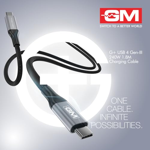 Image of GM G+ USB 4 Gen-III 240W Type-C-C Cable | 180cm | 40Gbps Data Transfer | 8K Display Support | PD 3.1 Charging | 20,000 bend cycles tested Nylon Braided | Laptops,Tablets, Smartphones |1 Year Warranty
