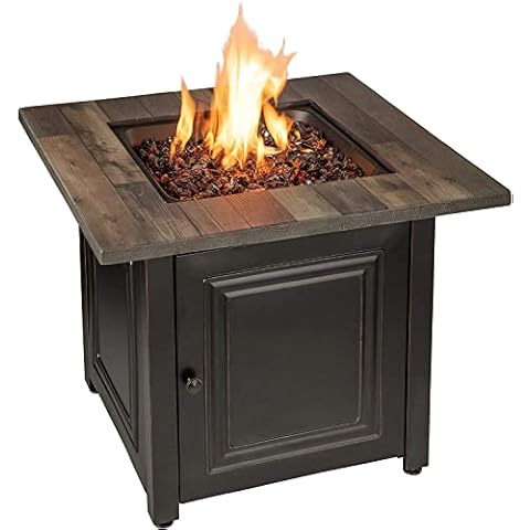 Endless Summer, The Burlington, Square 30" Outdoor Propane Fire Pit, Includes Bronze Glass Rock, Matching Table Insert, & Protective Cover Cover