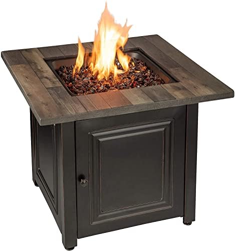 Endless Summer, The Burlington, Square 30" Outdoor Propane Fire Pit, Includes Bronze Glass Rock, Matching Table Insert, & Protective Cover