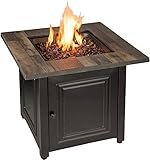 Endless Summer, The Burlington, Square 30' Outdoor Propane Fire Pit, Includes Bronze Glass Rock, Matching Table Insert, & Protective Cover