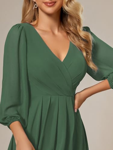 Image of Ever-Pretty Women's Chiffon V Neck Long Sleeves A-Line Midi Length Wedding Guest Dress Cocktail Party Formal Dresses 01926