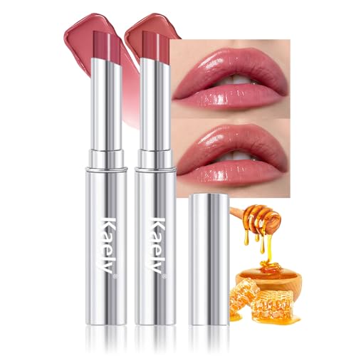 Image of evpct 2Pc Rose Girly Pink Honey Lipstick Moisturizing Lip Balm for Women | Hydrating Formula Tinted Lip Oil Stick, Sheer Lightweight Softening, Shine Glowy Lipgloss Lips Color Tint Stain, Cruelty-Free