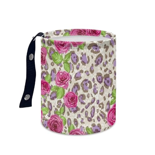 Image of Leopard Purple Rose Mini Trash Bin Waterproof Multipurpose Car Organizer for Women Interior