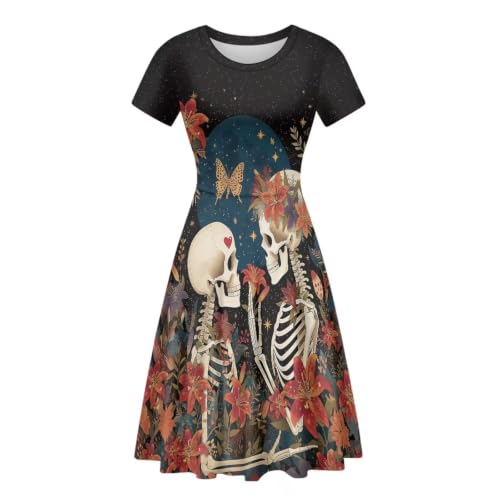 Image of HUGS IDEA Womens Puffy Swing Midi Dress Round Neck Short Sleeve Party A-Line Dresses