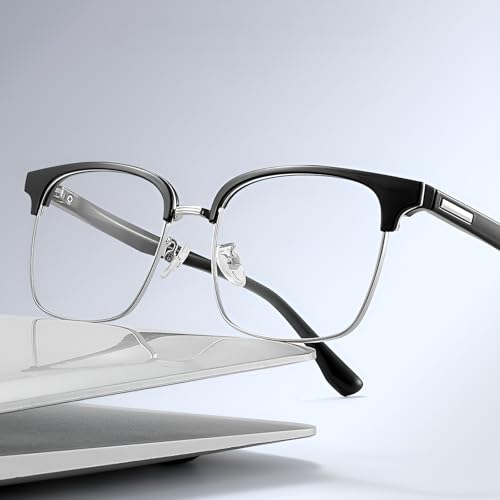 Image of Oversized Square Blue Light Blocking Glasses for Women Men, Vintage Half Frame Computer Reading Gaming Glasses, Anti Glare UV400 Eyestrain