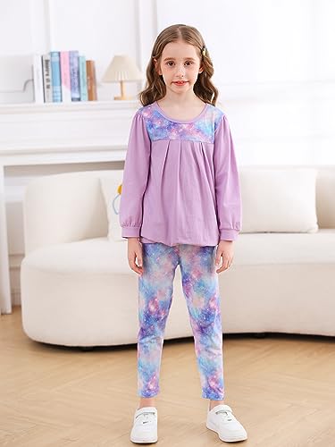 Image of Goodstoworld Girls Galaxy Outfits Winter Fall Spring Long Sleeve Clothing 6-7 Year Old Sweatpants 2pc Light Purple Outfits