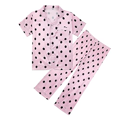 Kids Girls 𝗣ajamas Set Short Sleeve Polka Dot 𝗣ink 𝗣js 2PC Tops&Trousers Summer 𝗦leepwear 𝗟oungewear Outfits
