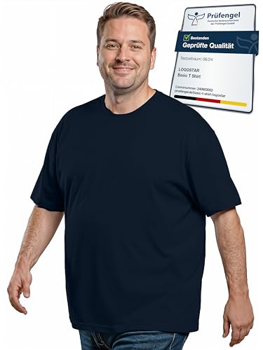 Logostar Herren Übergrößen Basic T-Shirt | große Größen 100% Baumwolle | Weiches Plus Size Shirt | Navy, 6XL
