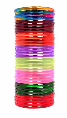 Image of Swara Creations Jelly Bangles for women| Glass Crystal Bangles with Kashmiri Ghungroo Chudi| Pink, Purple Red Green Multicolor Bangles for women |Size2.4, 2.6, 2.8