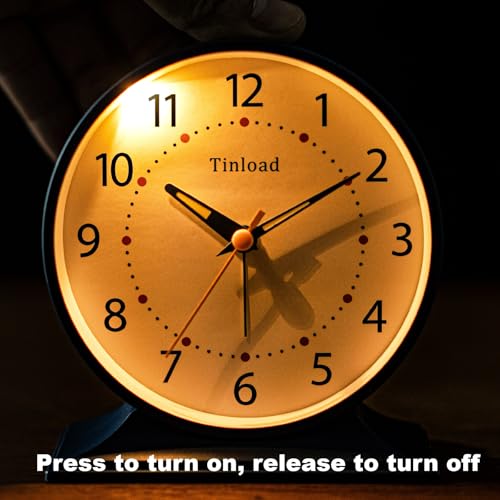 Image of Tinload 4.5 inch Antique Retro Analog Alarm Clock, Small Silent Bedside Desk Clock with Manual Light, Battery Operated, Snooze, for Living Room, Bedroom, Bedside, Desk(Blue)