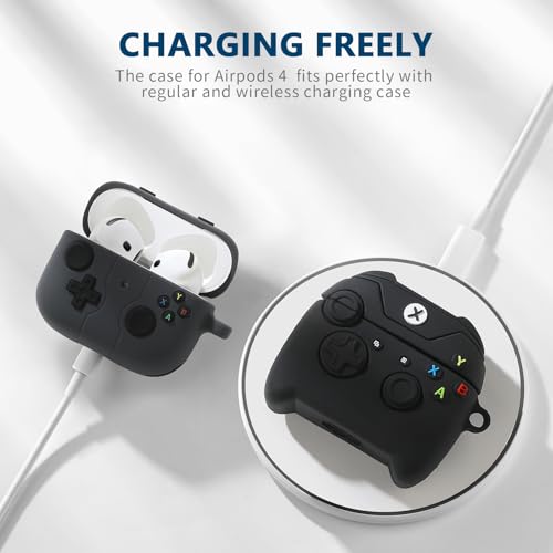 Image of [2Pack] Gedicht for Apple Airpods 4th Generation Case Cover(2024), Cute Cartoon Game Consoles Controller Soft Silicone Protective Cases for Airpods 4 Case with Keychain for Women Men,Black A+Black B