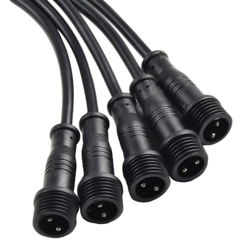 MonoSora 5 pares de conectores eléctricos impermeables IP65 de 2 pines, carcasa de PVC, clasificación 300 V 3 A, cable negro de 22 AWG, macho y hembra de 20 cm