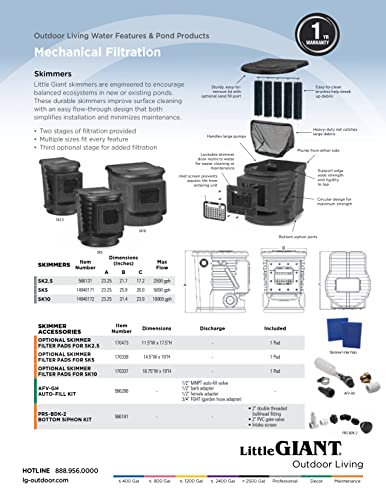 Image of Little Giant SK5 5000 Gallon Per Hour Pond Skimmer, Black, 14940171