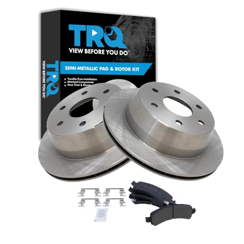 Image of TRQ Rear Brake Pad and Rotor Set Semi Metallic Compatible with 2002 Chevrolet Avalanche 1500 Yukon XL 1500