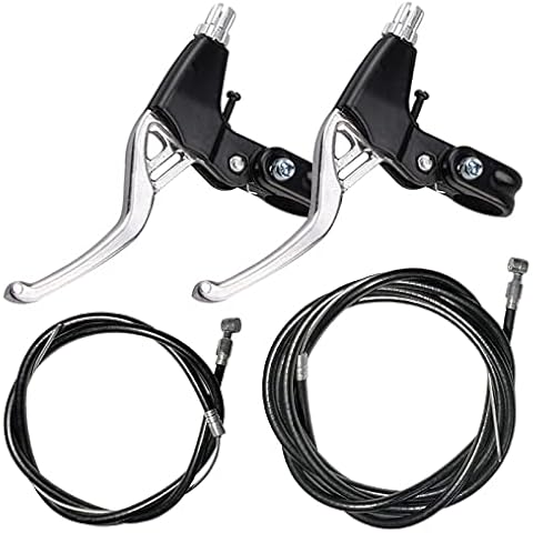 Lomodo 4 Pieces Bicycle Brake Accessories Including 2 Pack V-Brake Handlebar Aluminium Alloy Brake Levers (2.2 CM in Diameter) and 2 Pack Brake Wire for Mountain/Road/MTB Bike (Silver) Cover