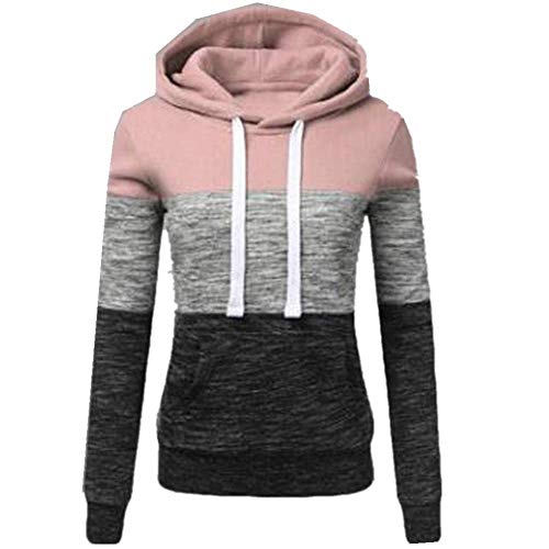 Abrigo de terciopelo grueso con capucha para otoño e invierno y costuras de tres colores sueltas Rosa rosa XXL