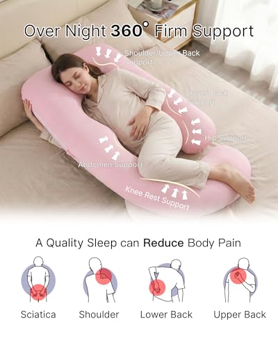 Image of ALLOPERA Pregnancy Pillow, Full Body 57 Inch Maternity Pillow with Removable Washable Cover - Sleep Support for Legs, Back, Neck, Shoulder, HIPS, Belly for Pregnent Women, Pink Milk Fiber Cover