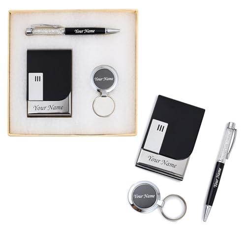 Image of Celebr8 Personalized, Custom Name Engraved Card Holder, Ballpoint Pen & Keychain Combo Gift Set for Men & Women, Gift for Father /Papa /Daddy