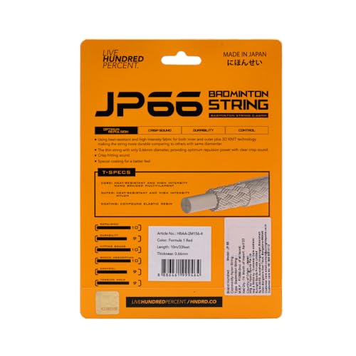 Image of Hundred JP 66 Badminton String | 0.66 mm High Repulsion & Control | Premium Hitting Sound & Shock Absorption | Durable Multi-Filament Nylon