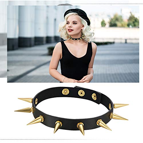 Cupimatch Gothic Rivets Adjustable 3 Button Leather Necklace Choker Punk Rock Alloy Stud Spike Collar Belt for Women Men3