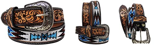 31-32 Men's Western Rodeo Heavy Duty Beaded Full-Grain Leather Belt 26RT122