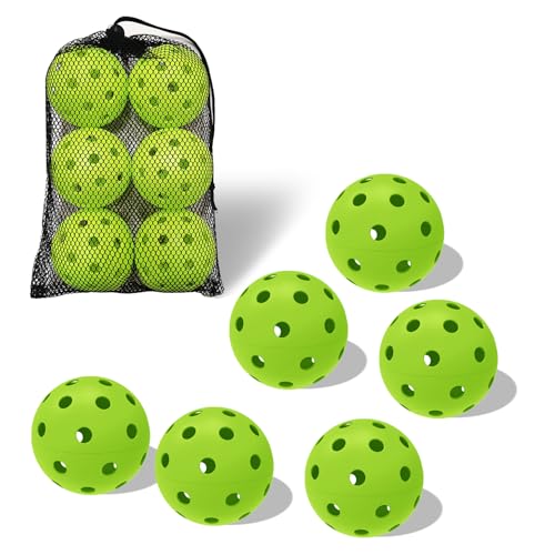 Spunspon 6 Pack Pickleball Balls, 40 Holes Outdoor Pickleballs, High Elasticity & Durable Pickle Balls for All Style Pickleball Paddles (Green)