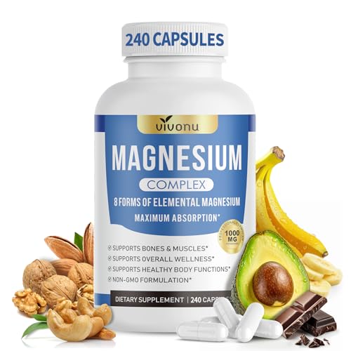 VivoNu Magnesium Komplex hochdosiert 240 Kapseln | 1000mg - 8 Elemente mit magnesium: Magnesiumglycinat Citrat Malat orotat aspartat carbonat taurat oxid - Vegane