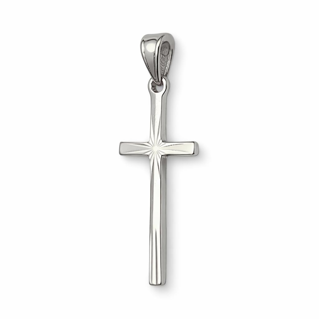 jahda Solid 18K White Gold Classic Handmade Starburst Gold Cross Pendant, 0.9" long