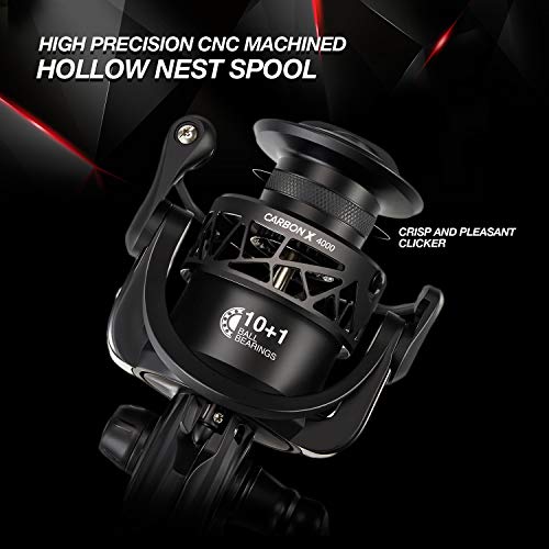 Image of Piscifun Carbon X Ultralight Spinning Reel, Carbon Frame, 33lb Max Drag | 10+1 shielded bearings, smooth retrieve, two handle styles by size, balanced for freshwater bass and trout fishing, 500-4000