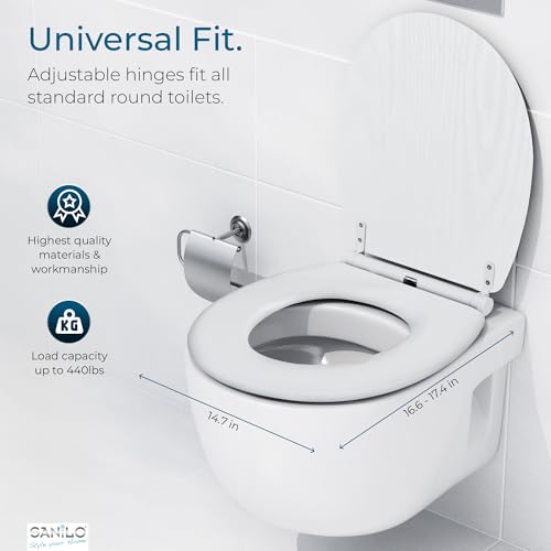 Image of Sanilo Wooden Toilet Seat with Quick Release & Soft Close [ROUND] - Decorative & Slow Close Molded Wood Seat - With One Click for Easy Installation & Cleaning - With Adjustable Fit (White Wood)