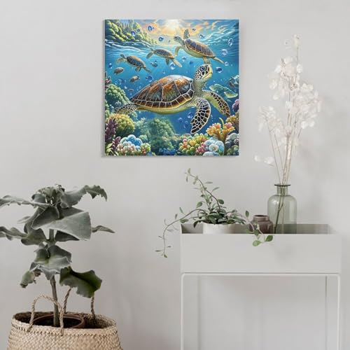 Grande toile murale de tortue pour une salle de bain zen