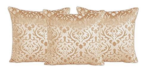 Premium Velvet Diwan Set - Bedsheet, 2pc Bolster Cover with Dori and 3pc Cushion Covers Large Set of 6 Pieces Beige