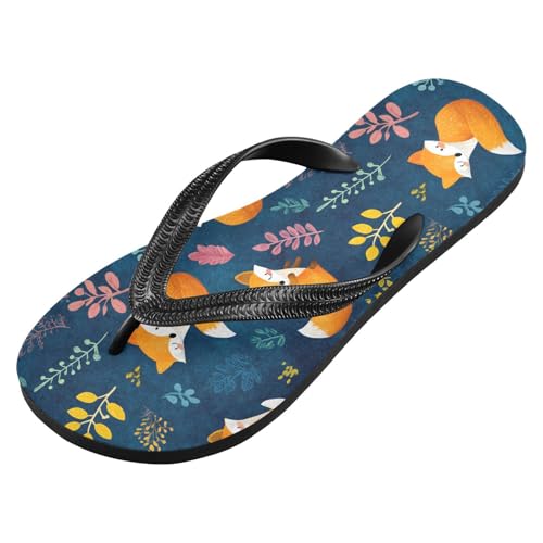 ALAZA Orange Fox Pattern Flip Flops for Women Fashion Beach Slippers Comfort Mens Flip Flops Non-Slip Rubber Shower Slippers Sandal for Hotel Travel Sport,XS2