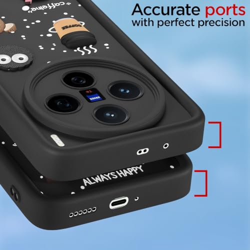 Image of Pikkme Back Cover for Vivo X200 5G | 3D Bear Silicone Cute & Fun Coffee Cartoon | Full Body Protection Bumper Case (Black)
