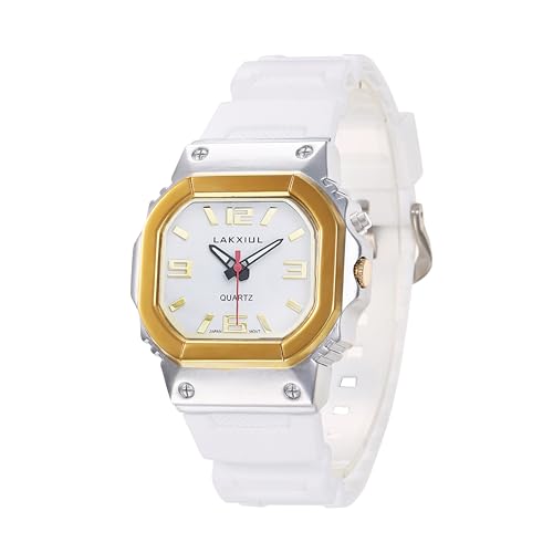 LAKXIUL Reloj de voz en inglés para ciegos, personas con discapacidad visual o ancianos, caja de dos colores, correa blanca