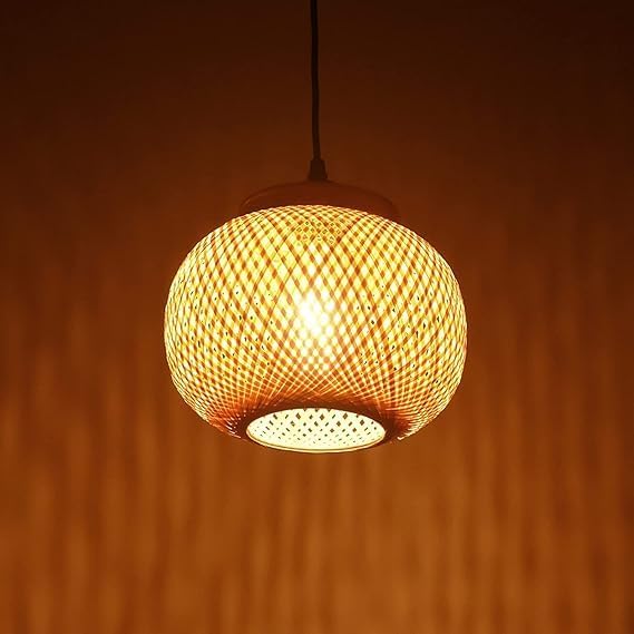 MKS Craftscape Handcrafted Bamboo Hanging Lamp Shade/Cane Pendant Light for Ceiling Decoration | Rustic & Eco-Friendly Hanging Light for Living Room, Bedroom, Home & Café