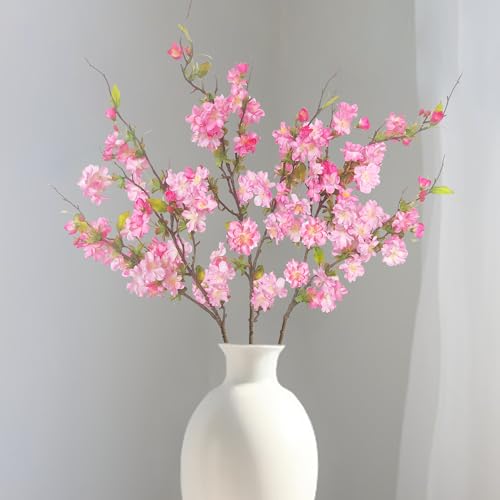 ROLLWAY 3 ramas de cerezo artificiales, decoración de 80 cm, flores de cerezo rosa, ramas artificiales, flores de sakura, ramas de cerezo, ramas de magnolia, flores de seda, flores de primavera, ramas