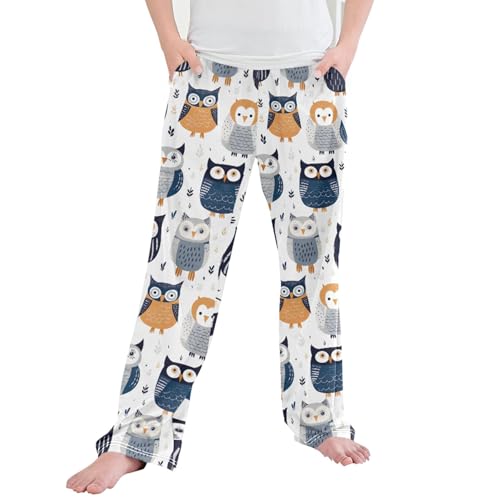 Owl Long Pajama Pants Elastic Waist PJ Bottoms with Pockets S A110367
