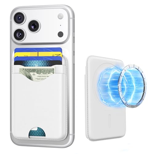 Image of Magsafe Wallet Magnetic Card Holder, White | Strong RFID, Leather Card Pocket, Compatible with iPhone 12 /13 /14 /15 /16 /17 Series, Not for mini